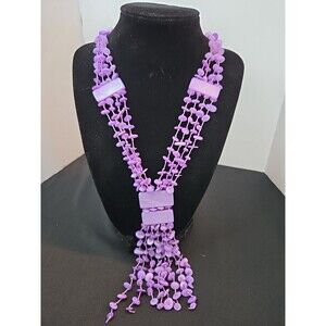 Jay King Purple Dyed Mother Of Pearl Hand Knotted Necklace Vintage 20" + 5" Drop